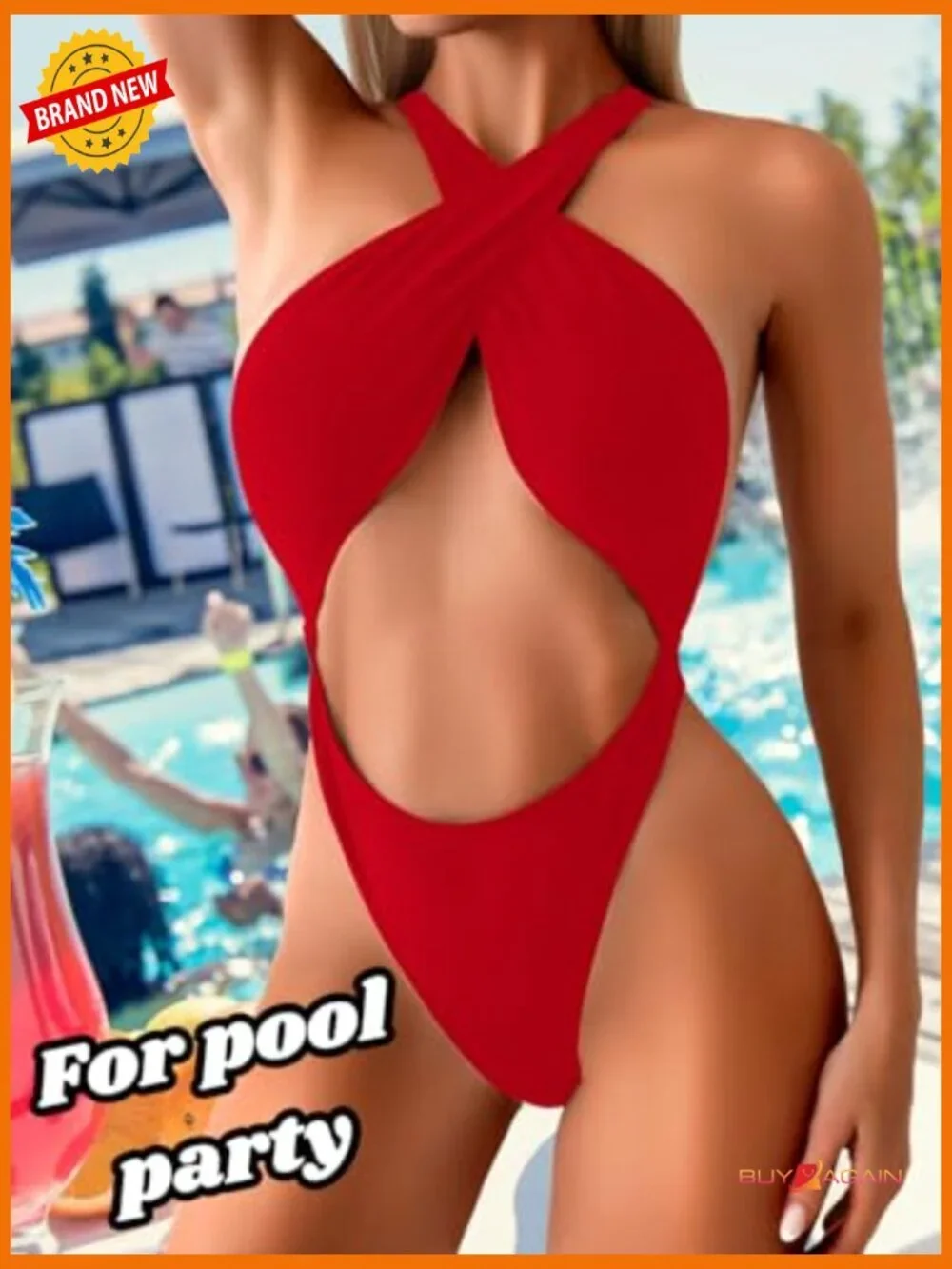 Cut Out Criss Cross Halter Neck Thong Monokini One Piece Swimsuit